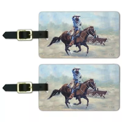 Cattle Drive Western Cowboy In The Loop Luggage ID Tags Cards Set Of 2 • $8.99