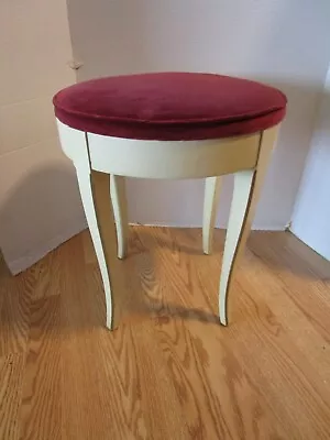 Vtg. Herald Furniture Vanity Round Stool Wood Framed Padded Velvet Top NY. 1950s • $249