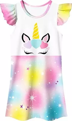 Kids Girls Unicorn Rainbow Horse Dress Princess Skirt Nightdress Loungewear Gift • £8.49