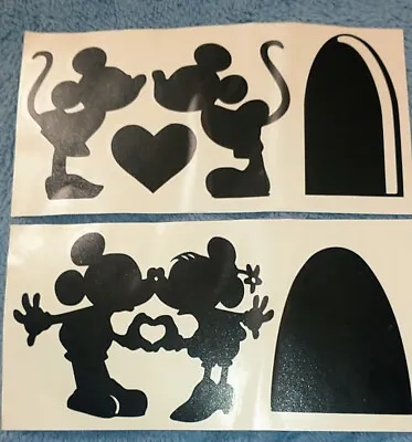 Pair Of Black Decal Stickers Mickey And Minnie Mouse Kissing Outside House Hole • $5.99