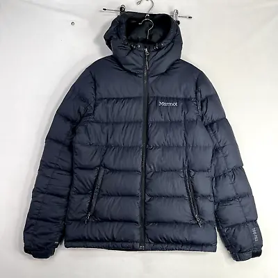 Marmot Down Puffer Jacket 700 Fill Mens M Hooded Black Warm Winter Coat Outdoors • $80.95