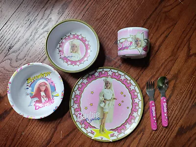 1990s Barbie Vintage 2 Bowls Plate Cup Fork & Spoon All In Fair Condition • $19.99