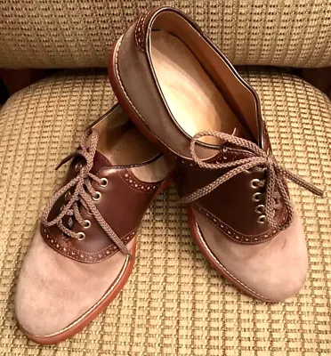 Vintage Jarman Mens Tan/Brown Leather Lace Up Saddle Oxford Shoes 10D • $32.95