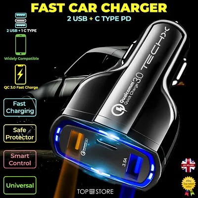 £5.79 • Buy FAST CAR CHARGER 2 USB A/USB C Type Socket Adapter For IPhone/Samsung/Google