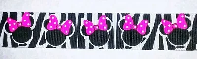 1  2 YARDS Minnie Mouse  Grosgrain Ribbon Hair Bow Gift Wrap Cards Zebra Stripes • $6.64