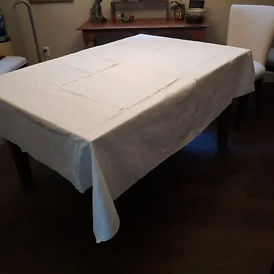 Vintage Damask  Tablecloth White Linen Lilly Of The Valley 72 X 80 Hemstitch • $12.99