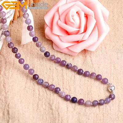 Natural Round Purple Tourmaline Lepidolite Stone Jewelry Necklaces Making 20  • $12.10