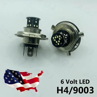 6 Volt LED Headlight Headlamp Clear Glass Light Lamp Bulbs 35/35W Pair H4 6V • $14.99