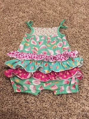 Matilda Jane Baby Girl 18-24 Months Watermelon Smocked Ruffled Romper Fruit • $10