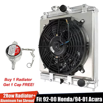 2Row Aluminum Radiator Shroud Fan For 92-00 Honda Civic Del Sol EK Integra DB DC • $108.99