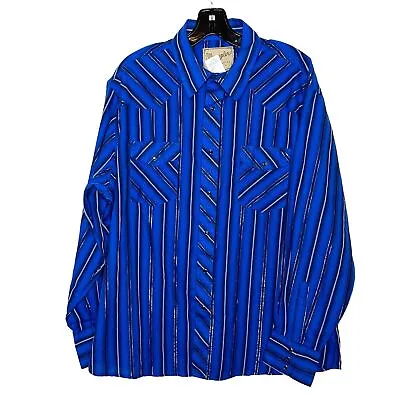 Wrangler Vintage Mens Shirt Size XL Western Snap Front Cuff Metallic Thread Blue • $51.69