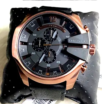 Diesel Men's Mega Chief Quartz Stainless Steel Leather Chronograph Watch DZ4459 • $110