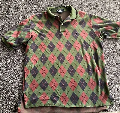 Vintage Polo Ralph Lauren Argyle Polo Shirt Size LARGE USA Made *flawed* • $8.25