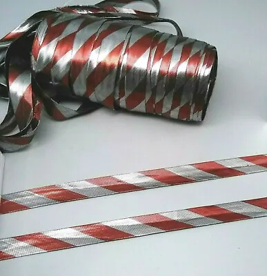Red & Silver Shiny Fabric Bias Binding Edging Trim 1.5cm X 5m -Dance Costumes • £4.99