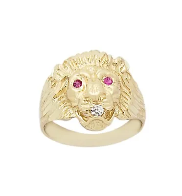 Men's Lion Head Ring 10K Yellow Gold Lion Face Ring Solid Gold Ring Size 8 • $258.75