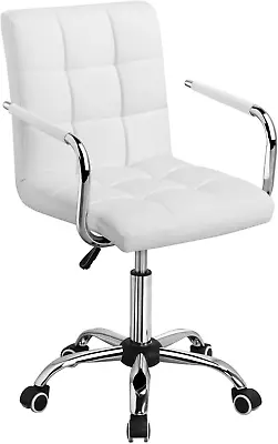Yaheetech White Desk Chairs With Wheels/Armrests Modern PU Leather Office Chair • $86.70