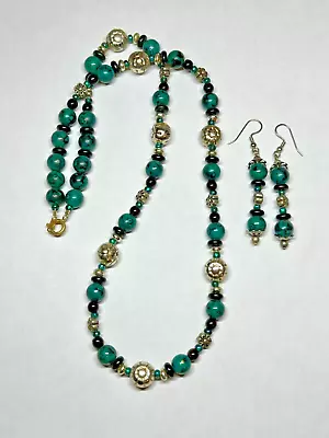 VTG Green Black & Silver Toned Acrylic Jewelry Set~BEAUTIFUL MALACHITE COLORS • $5