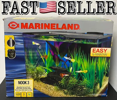 Marineland Nook 3 Aquarium Kit With Built-In LEDs And Hidden Filtration 3 Gallon • £77.71
