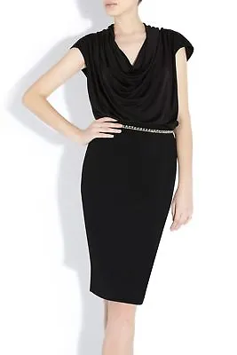 £75 • Buy Bastyan Designer Black Silk Blend Black Belted Draped Cocktail Dress LBD Sz 12UK