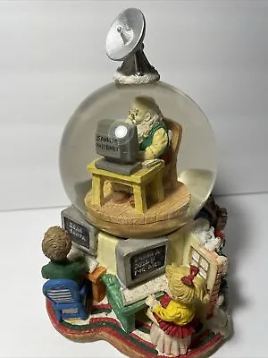 Vintage Christmas Snow Globe Music Box Santa & Children On Computers!  SO CUTE!! • $81.29