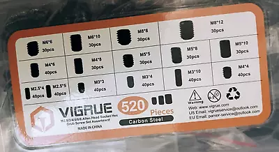 VIGRUE 520Pcs M2.5/3/4/5/6/8 Allen Head Socket Hex Grub Screw Bolts Assortme • $19.95