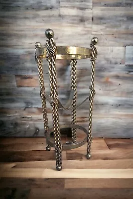 Vintage METAL/BRASS TALL VASE STAND ROPE DESIGN 10  X 5 • $50