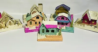 $59.99 • Buy Vintage Christmas Putz Cardboard Mica Village Church & House, Japan, Lot Of 7