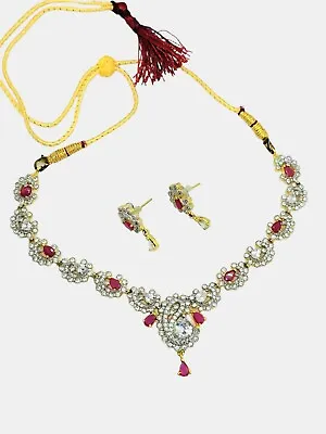 UK 22ct Gold Diamond Ruby Bollywood Jewellery Set Indian Bridal Beauty Wedding  • £29.99