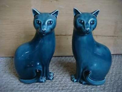 £55 • Buy Pair Of Vintage Mid Century Poole Teal Blue Pottery Cats 7 