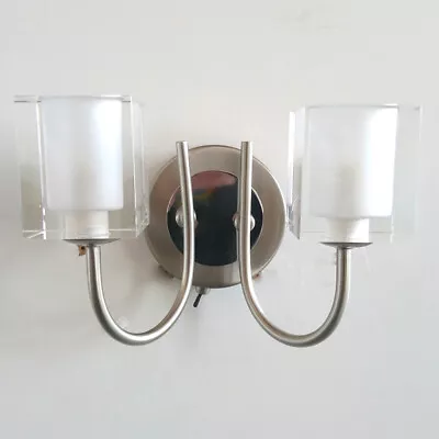 Litecraft Wall Light 2 Arm With Frosted Cube Shades - Satin Chrome Clearance     • £44.99