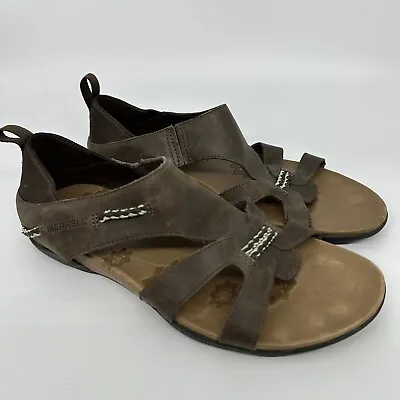 Merrell Woman's Size 10 Flaxen Expresso Gladiator Sandals Brown Leather EUC • $29.99