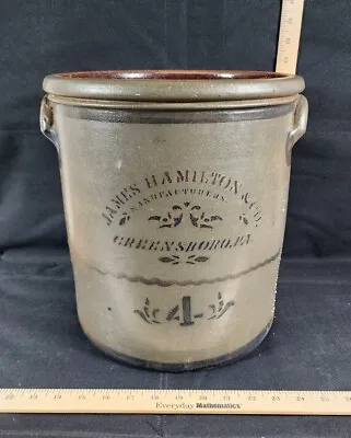 Antique James Hamilton & Co 4 Gal Salt Glaze Crock Greensboro Pa  • $345