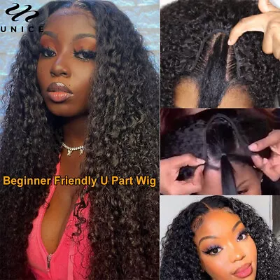 Malaysian Curly U Part Human Hair Wigs For Black Women Virgin Hair Glueless Wigs • $53.48