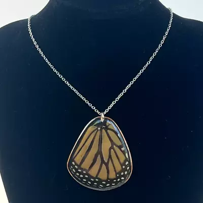 Artisan Monarch Butterfly Wing Necklace Sterling Silver Handmade Natures Art 925 • $40