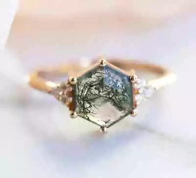 Moss Agate Ring Vintage Engagement Rings For Women 925 Sterling Silver Ring • $41.01