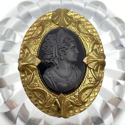 Antique Gold Filled Victorian Mourning Brooch Cameo Jet Vulcanite Gutta Percha • $200