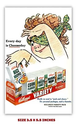 1950's Every Day Is Chooseday Cereal Variety Pack Old Ad Magnet 3.5 X 5.5   • $6.95