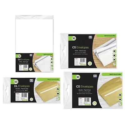 C4/C5/DL White Manilla Envelopes Peel And Seal Home Office Paper Mailers Packing • £4.59