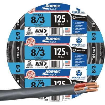 $372.58 • Buy Romex 125 Ft. 8/3 Stranded Black NMW/G Electrical Wire 63949202 Romex Southwire