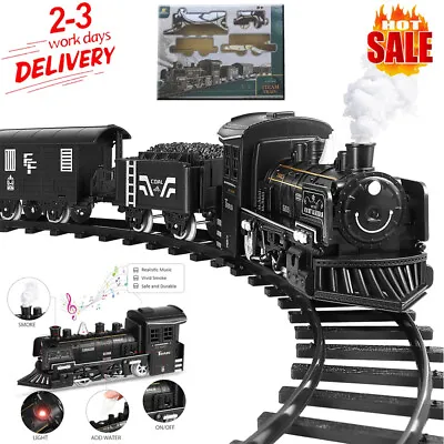 Toy Train Set For Kids With Sounds & LED Lights Electric Locomotive Cargo Gifts • £17.89