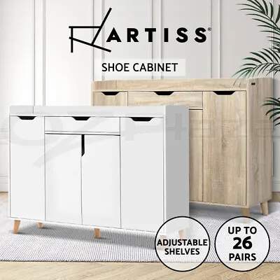 $143.96 • Buy Artiss Shoe Cabinet Wooden Storage Rack 120cm Cupboard White Organiser Drawer