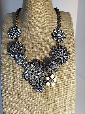 J.Crew Floral Crystal Rhinestone Vintage Style Statement Necklace • $35