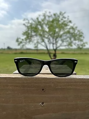 RAY BAN Sunglasses WAYFARER 2132 901/58 BLACK/POLARIZED 52mm AUTHENTIC • $60