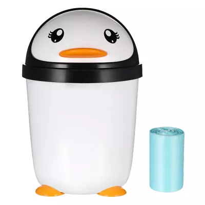 Mini Penguin Waste Basket - Small Garbage Can With Lid Compact And Practical • $14.94
