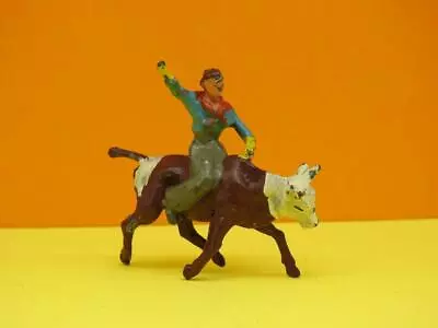 CRESCENT VINTAGE 1950s WILD WEST LEAD RODEO COWBOY ON BULL FROM COW PUNCHER SET • £19.99