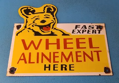 Vintage Wheel Alinement Sign - Auto Tires Sales Service Gas Pump Porcelain Sign • $134.37