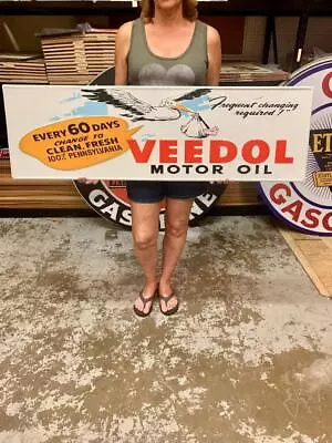 Antique Vintage Old Style Veedol Motor Oil Metal Sign 48  Long Made USA • $174.95