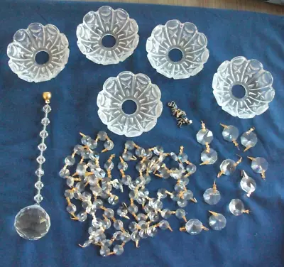 Lot Of Vintage Chandelier Pieces - 5 Bobeches Round Center Crystal  Beads • $29.99