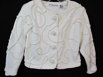 Michael Simon Vintage Sweater One Size Pearl Embellished White Ramie Cotton • $50