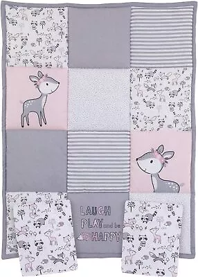 Little Love By Nojo Sweet Deer Grey Pink White 3Piece Nursery Mini Crib • $68.39